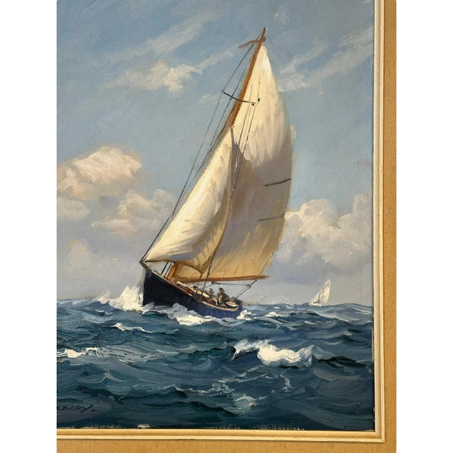 Late 20th Century Seascape Oil Painting "Sailboat on the Sea" by Charles Vickery, Framed For Sale - Image 9 of 12