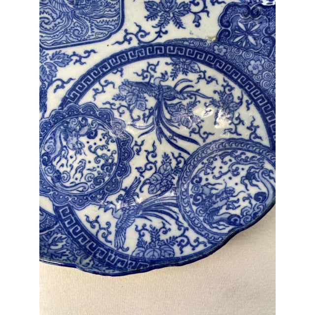 Blue 19th Century Chinese Blue & White Organic Scalloped Scholar Plate For Sale - Image 8 of 13