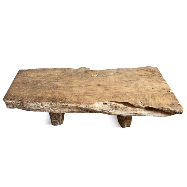 Vintage Natural Edge Slab Lychee Coffee Table Bench For Sale - Image 4 of 9