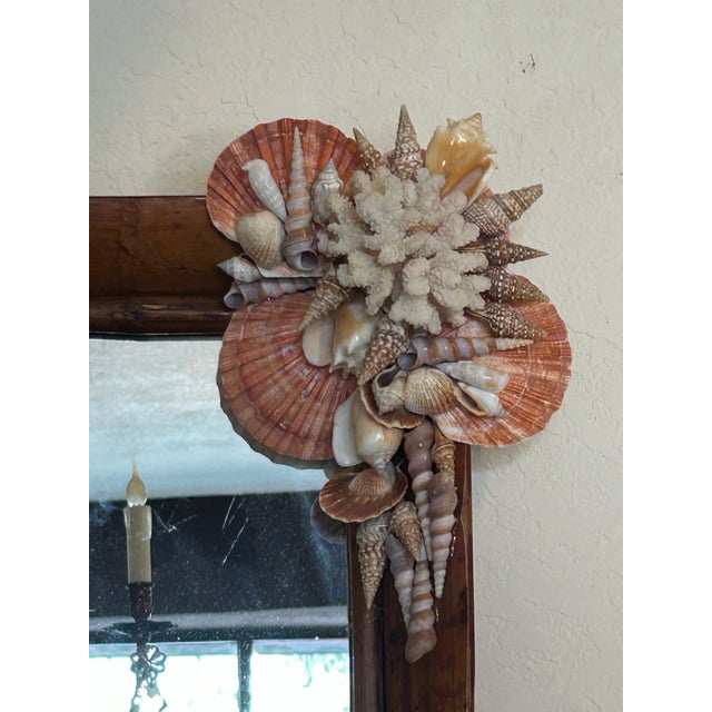 Vintage British Colonial Style Bamboo and Seashell Wall Mirror. For Sale - Image 4 of 5