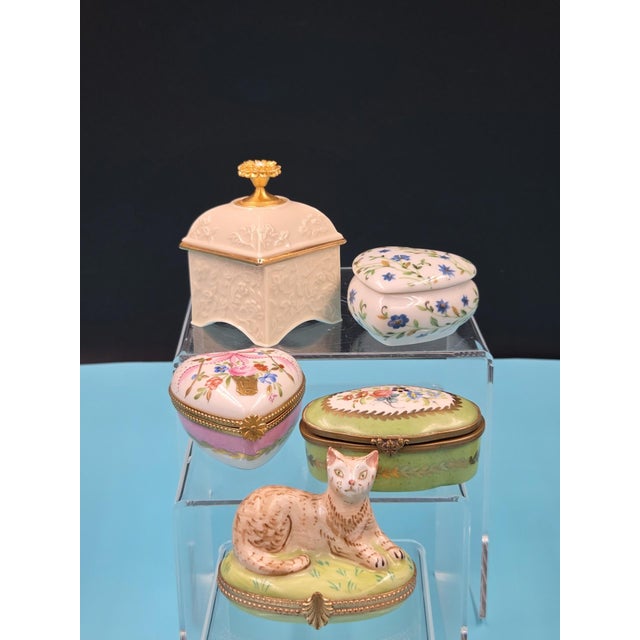 Vintage Curated Collection Fine Porcelain Trinket Boxes Featuring Tiffany & Co., Limoges & Lenox- Set of 5 For Sale - Image 16 of 18