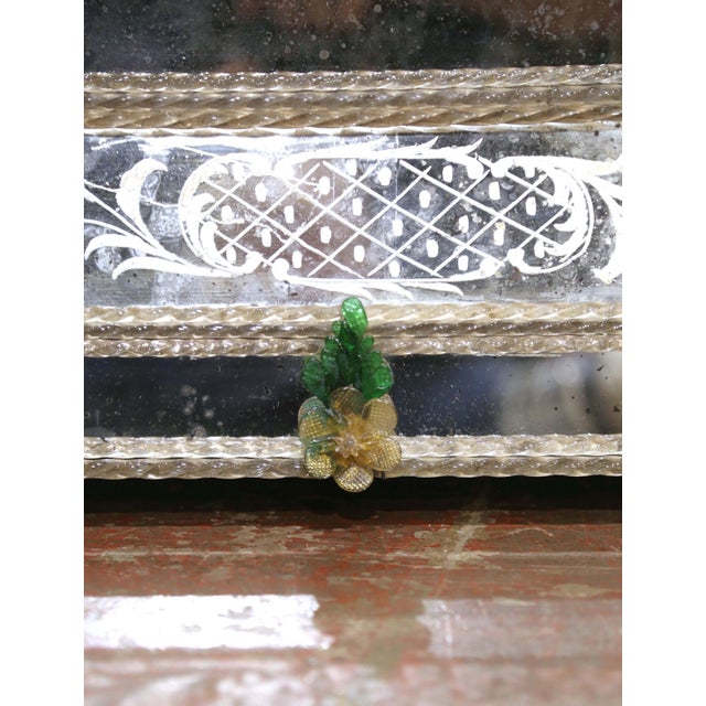 19th Century Venetian Cushion Overlay Wall Mirror With Murano Glass Flowers For Sale - Image 9 of 12