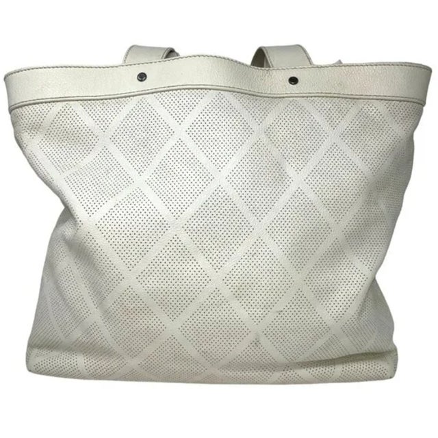 Modern Chanel Ivory Goatskin Perforated Large CC Tote For Sale - Image 3 of 9