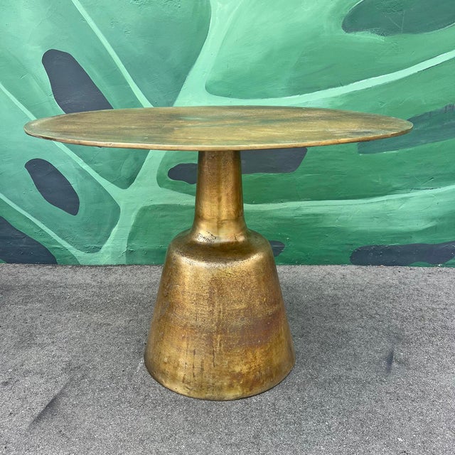 Brass Finish Industrial Modern Round Dining Table For Sale - Image 11 of 11