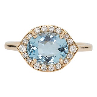 1.5cts Aquamarine Ring With Natural Diamonds Accents: Solid 14k Gold, 9x7mm For Sale