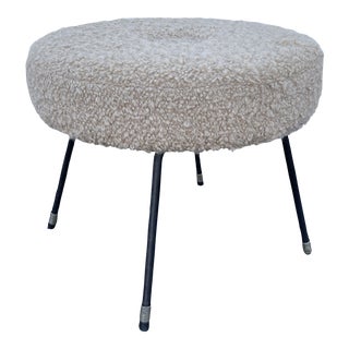 Vintage 1950’s Wrought Iron Stool With Boucle For Sale