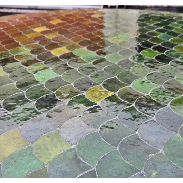 48" Handcrafted Tamegroute Green Moroccan Mosaic Table, Fish Scale Style For Sale - Image 4 of 6
