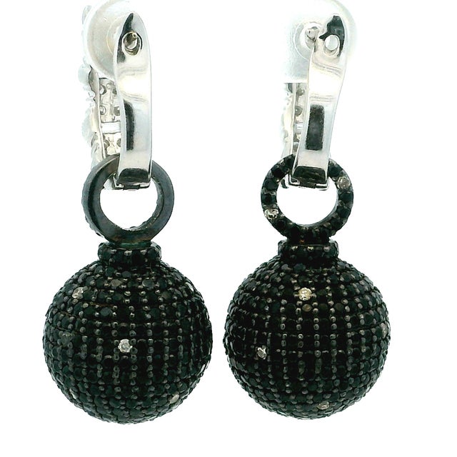 Metal Convertible 5 Carat Black and White Diamond 18k Gold Ball Earrings, Pair For Sale - Image 7 of 18