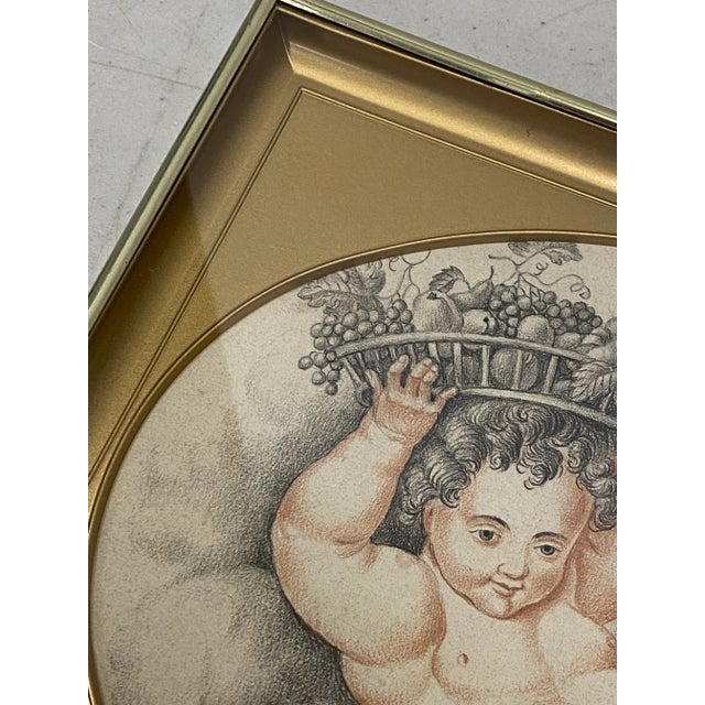 Early 19th Century French Graphite "New Year Baby" With Basket of Fruit C.1820 Charming antique pencil drawing The baby...