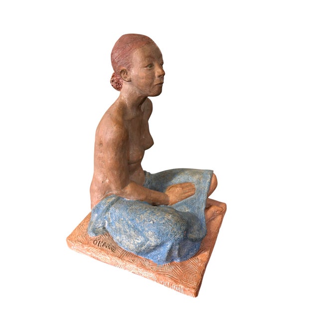 Mid 20th Century Original Signed O’Hare Figural Sculpture of Seated Woman in Blue Skirt For Sale - Image 5 of 10