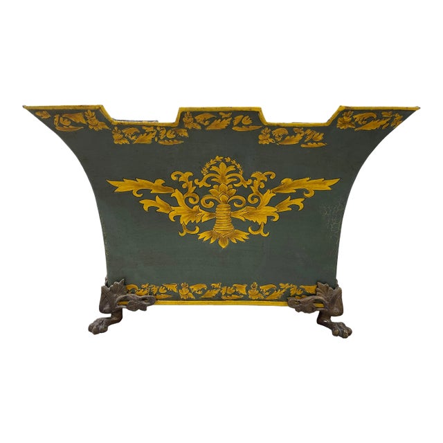 Vintage Italian Tole Planter W/ Lion Pulls For Sale