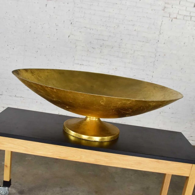 Plastic Late 20th Century Monumental Four Foot Diameter Fiberglass Gold Leaf Footed Bowl Store Display For Sale - Image 7 of 13