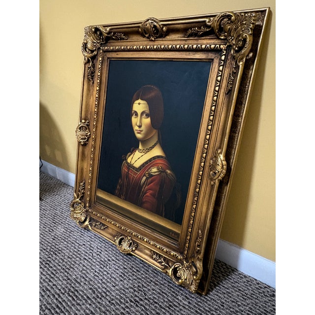 15th Century & Earlier “La Belle Ferronniere” by Leonardo Da Vinci, Elegantly Framed - Reproduction Print For Sale - Image 5 of 7