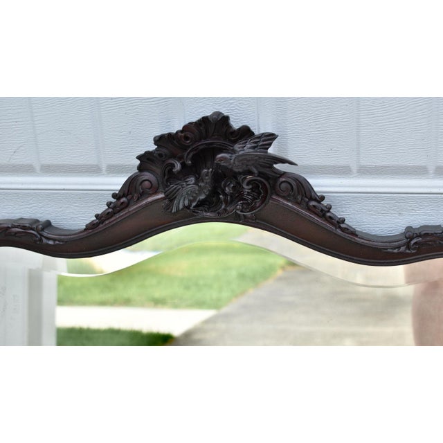 Antique Carved Mahogany Victorian Style Oval Wall Mirror W/Carved Love Birds For Sale - Image 10 of 14