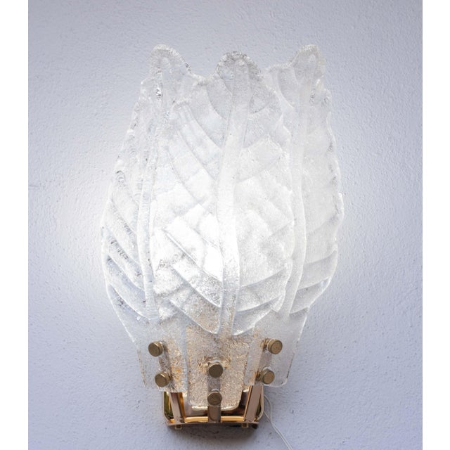 Transparent Set of 4 Florence Murano Wall Light Transparent Leaves, 1970 For Sale - Image 8 of 13