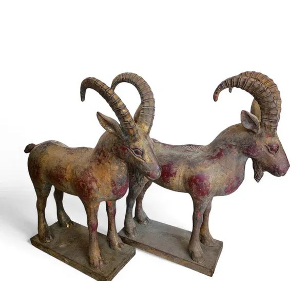 Chinese A Pair of Handcrafted Mountain Goats For Sale - Image 3 of 9
