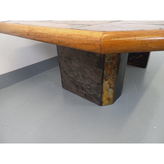 Vintage Brutalist Coffee Table in Stone and Oak, 1970s For Sale - Image 15 of 18