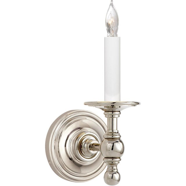 Classic Single Sconce in Polished Nickel Designer: Chapman & Myers Height: 8" Extension: 7" Backplate: 4.5" Round...