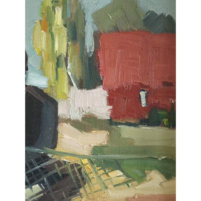 Mid-Century Modern 'The Net Menders' Vintage Original Figurative Coastal Landscape Oil Painting, Framed For Sale - Image 9 of 11