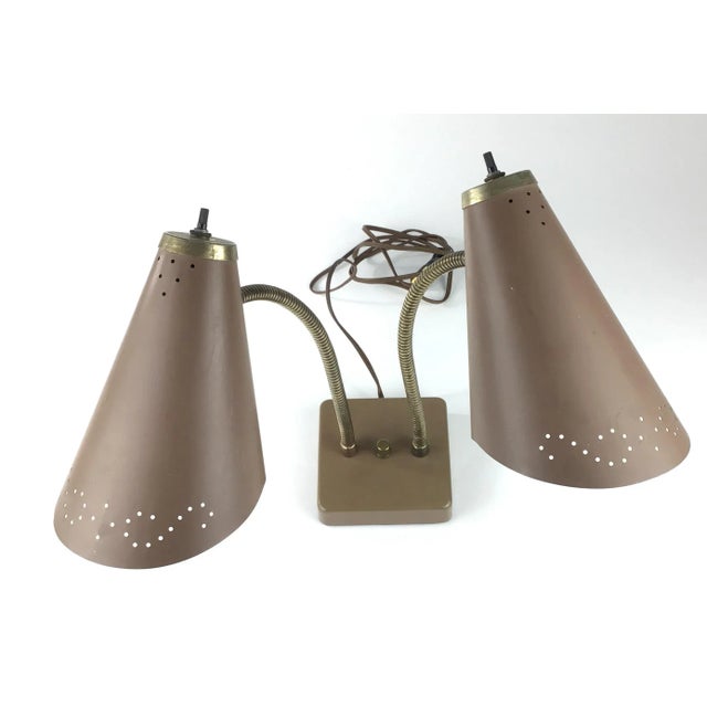 Vintage Mid Century Modern Gooseneck Atomic Style Desk Lamp Double Head For Sale In Portland, ME - Image 6 of 13