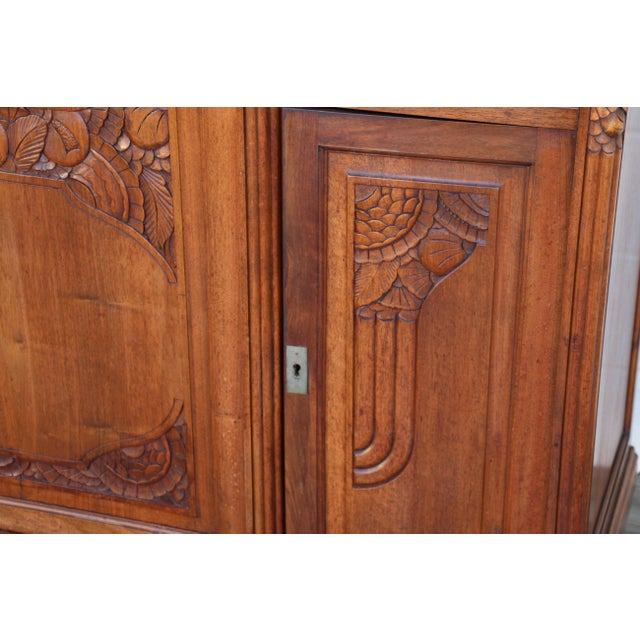 Antique French Art Deco Marble Top Sideboard Buffet Cabinet | Carved Solid Wood Bar Cabinet | Circa 1920s For Sale - Image 10 of 18