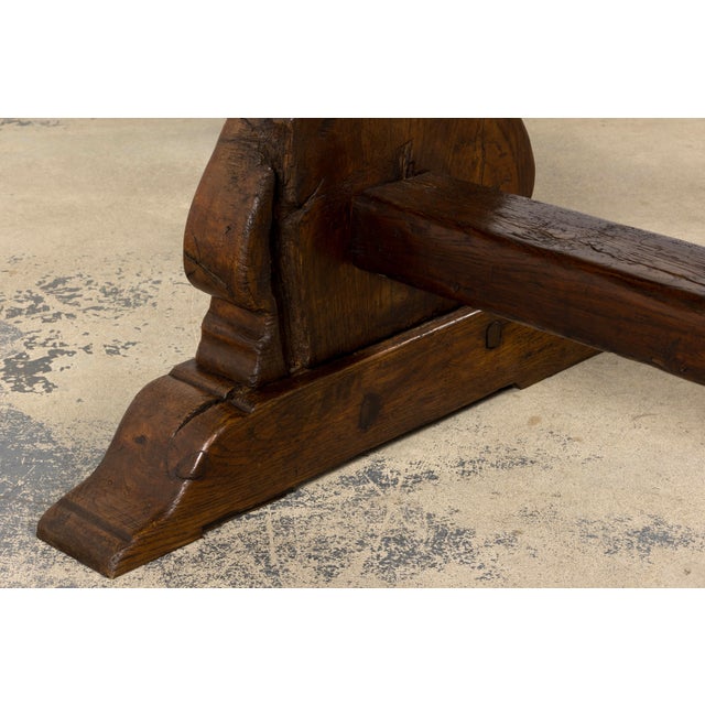 19th Century French Provincial Oak Farmhouse Trestle Dining Table For Sale - Image 11 of 18
