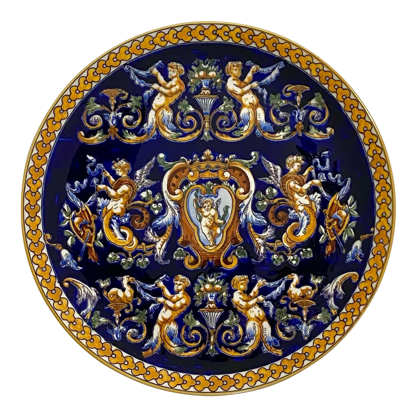 1960s Gien France Faience “Renaissance” Pattern Decorative Plate