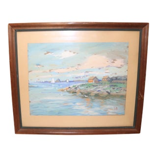 Vintage Original Expressionism Job Nautical Coast Shore Landscape Oil Painting For Sale
