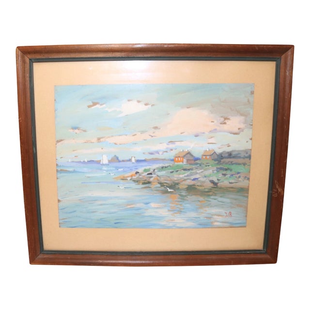 Vintage Original Expressionism Job Nautical Coast Shore Landscape Oil Painting For Sale
