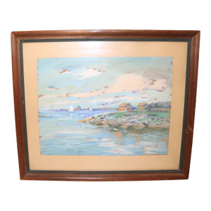 Vintage Original Expressionism Job Nautical Coast Shore Landscape Oil Painting