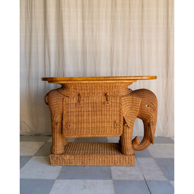 Vintage Elephant Wicker Bar Cart For Sale - Image 4 of 10