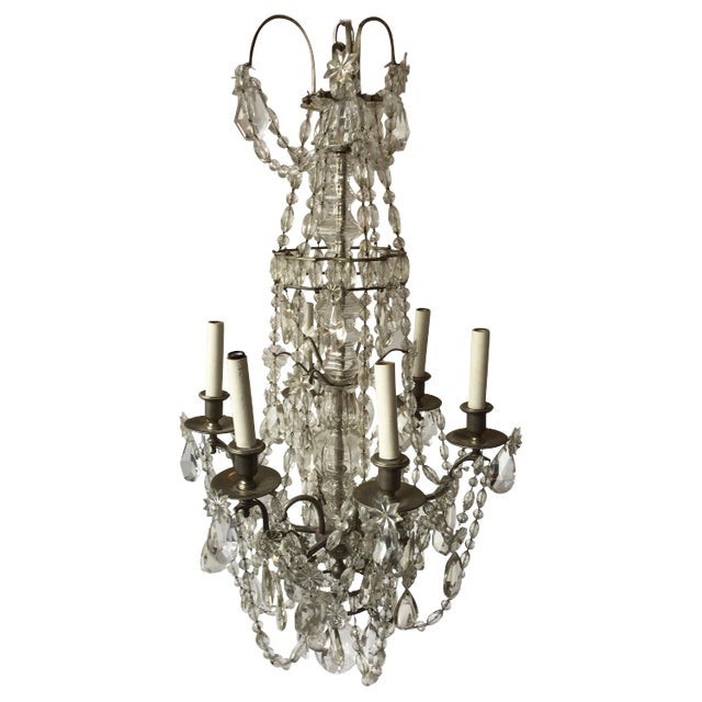 1940s French 6-Arm Crystal Chandelier For Sale