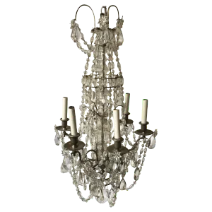 1940s French 6-Arm Crystal Chandelier