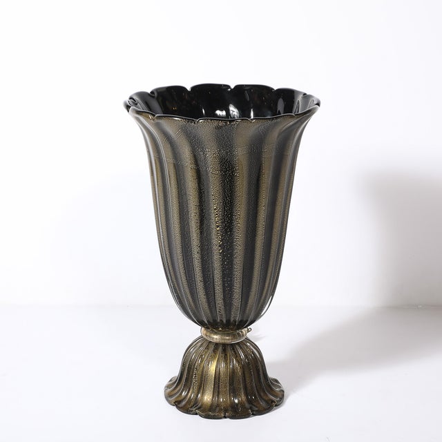 Art Deco Hand-Blown Murano Fluted Black Glass Up-Lights W/ 24kt Gold Flecks For Sale - Image 13 of 14