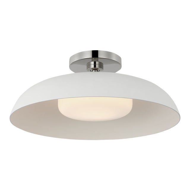 Amber Lewis for Visual Comfort Signature Cyrus 16" Flush Mount in Polished Nickel and White with White Glass For Sale