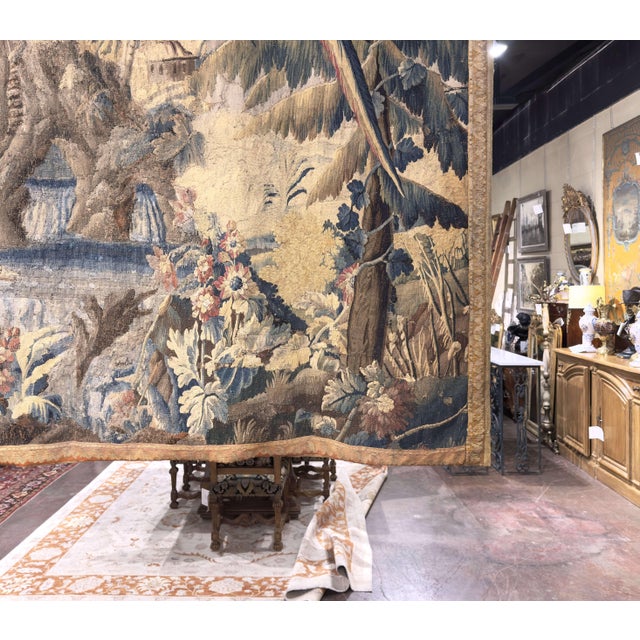 Textile 18th C. French Hand Woven Aubusson Tapestry With Birds, Ruins, and Floral Border For Sale - Image 7 of 15