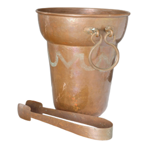 Hamered Copper Ice Bucket w/ Tongs