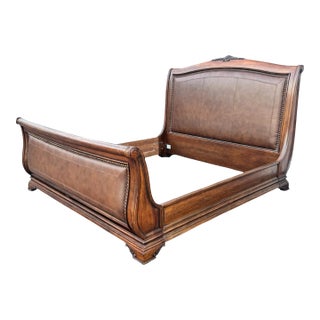 King Size Wood Leather Sleigh Bed Frame For Sale