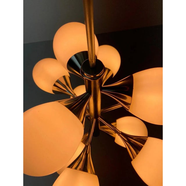 Metal Metal Sputnik Light with 12 White Opaline Teardrops from Kaiser Idell / Kaiser Leuchten, 1960s For Sale - Image 7 of 8