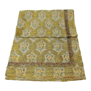 Antique Green and Gold French Embroidery Silk and Metallic Threads Cloth
