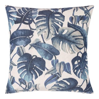 Scalamandre 22" x 22" Rainforest Warp Print Pillow in Blue Mirage For Sale