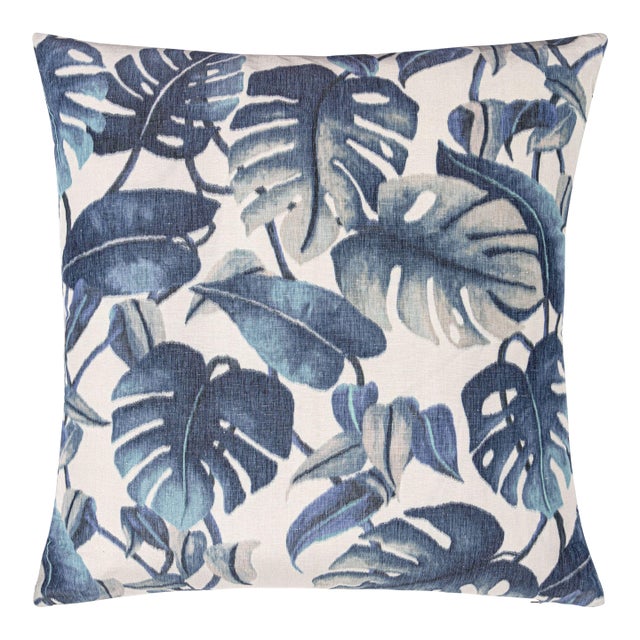 Scalamandre 22" x 22" Rainforest Warp Print Pillow in Blue Mirage For Sale