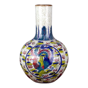 Chinese Vintage Ceramic Vase,Qing Dynasty Kangxi Marked Blue and White Doucai Porcelain Tianqiu Vase Hand Painted Dragon Phoenix Pattern