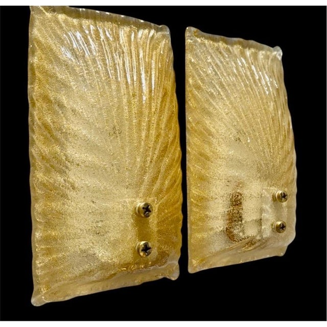 Glass Wall Lighting in Murano Glass with Gold Incrustation from Mazzega, Italy, 1970s, Set of 2 For Sale - Image 7 of 9