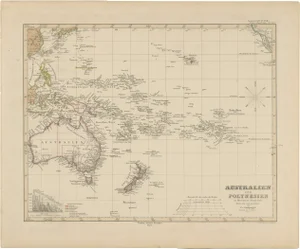 Antique Map of Australia, New Zealand and Polynesia Stülpnagel, 1857