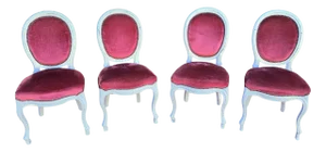 Antique French Louis XVI Style Château Chairs in Pink Velvet, 1890s, Set of 4