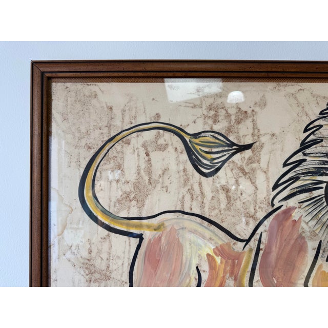 1980s 1980's Vintage R. Horwitz Lion Acrylic on Canvas Painting – Frame For Sale - Image 5 of 11