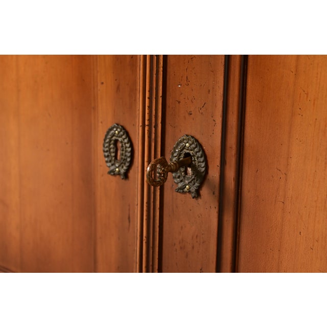 Brown Grange French Louis Philippe Carved Cherry Wood Breakfront Bookcase Cabinet, Circa 1960s For Sale - Image 8 of 17