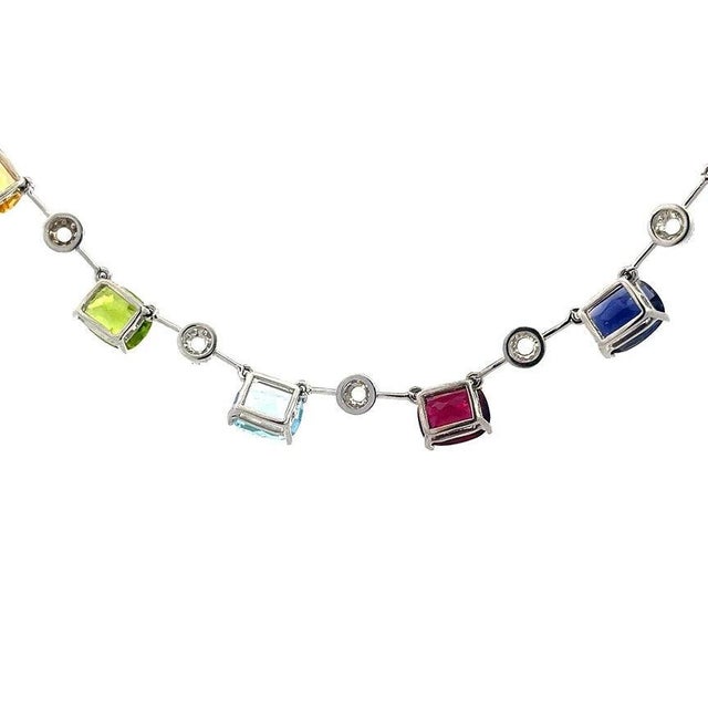 Diamonds Gold Necklace 18k White Stick Link Gems Motifs For Sale - Image 4 of 7