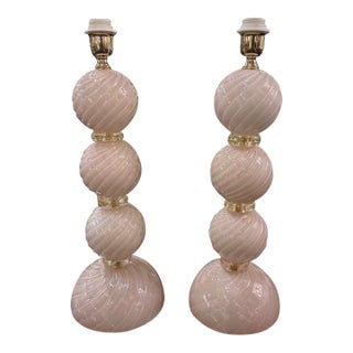 Pair of Modern Pink Murano Glass Lamps For Sale